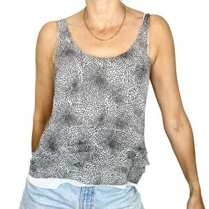 Club Monaco 100% silk black white abstract print flowy oversized tank top XS